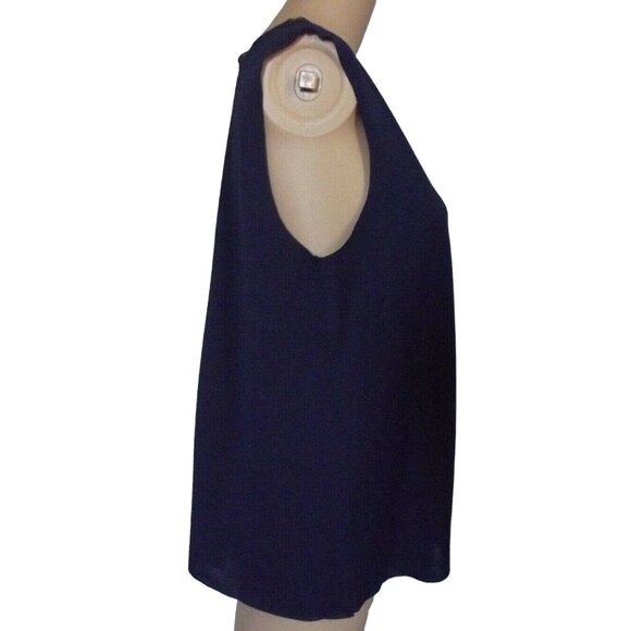 Express Tank Top Sz Medium Black Blue Mixed Fabric Mesh Trim Deep V-Neck shirt m - Picture 6 of 11